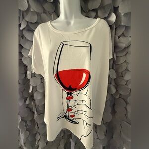 Elegant White Tee with Red Wine Glass Print